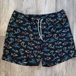 Vibrant Shark Print Swim Trunks for Men